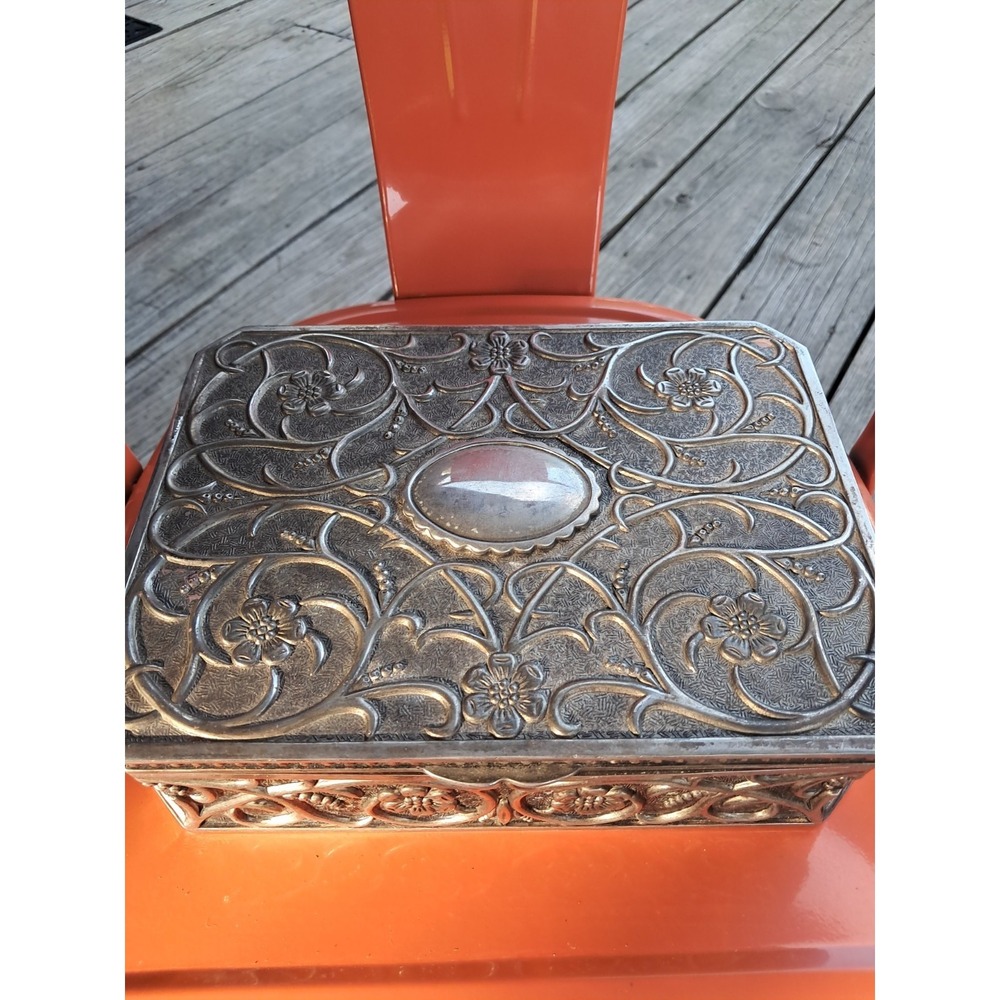 Vintage Godinger Silver Plated Large Jewelry Box Red Velvet Interior 9.5 x 7
